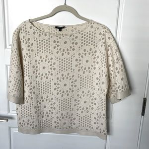 Lafayette 148 Cream Top with Faux Leather Trim Size M